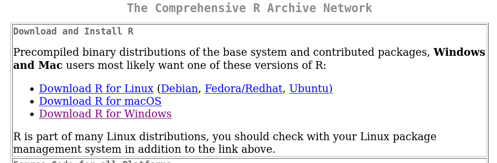 Downloading and installing R from the CRAN website